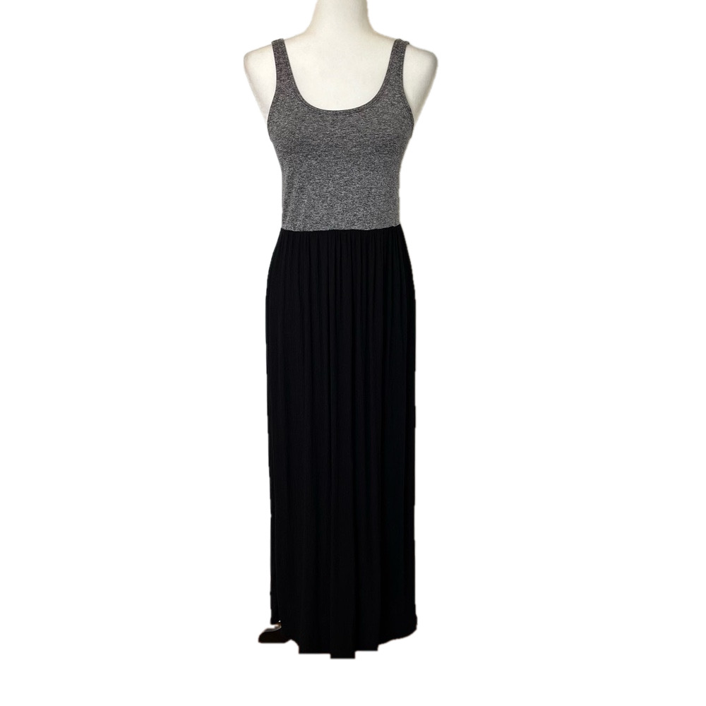 LOFT Ann Klein Gray and Black Maxi Dress XSP Tank Stretch Two Tone Summer Basic